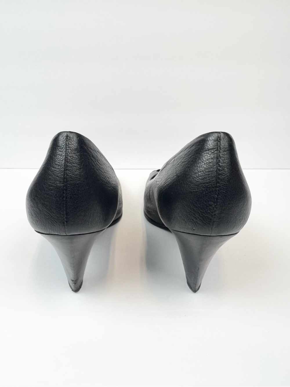 Jil Sander Black Leather Square-Toe Mid Block Heels US 7 Euro 37.5 Made In Italy - Picture 6 of 8